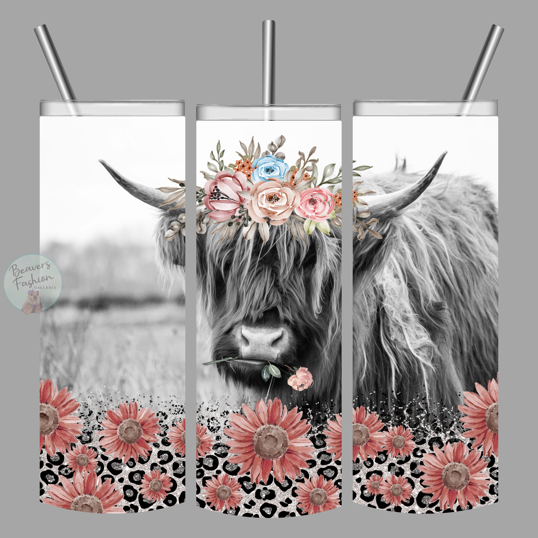 Cow Print Highland Cow 20 oz insulated tumbler with lid and straw