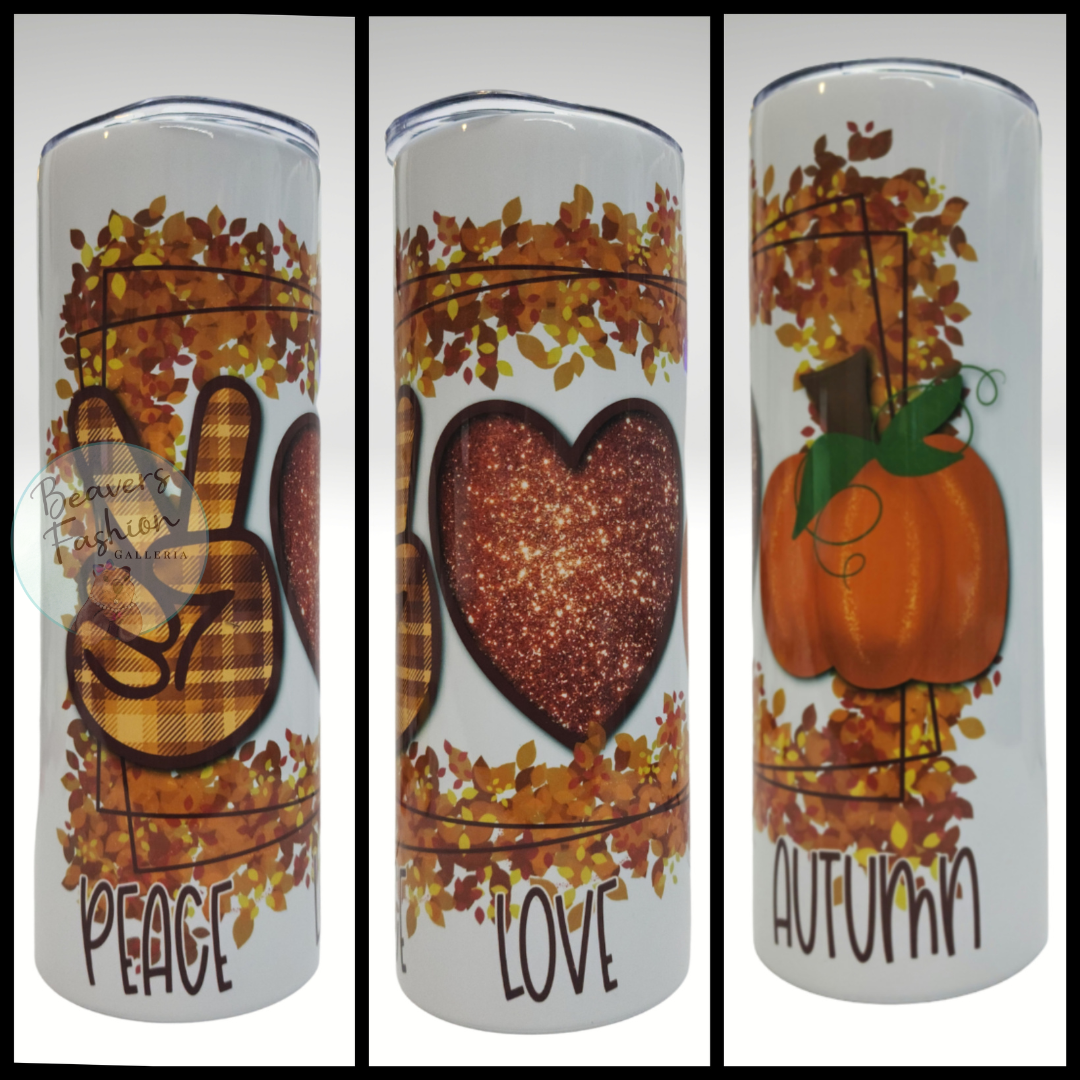 READY TO SHIP- 20 Ounce Tumbler Peace Love Autumn