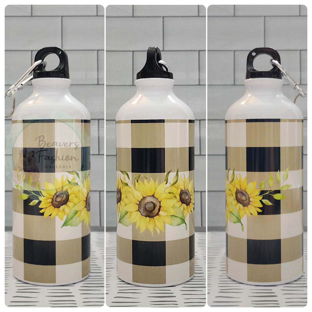 READY TO SHIP- Water Bottle Plaid Sunflower