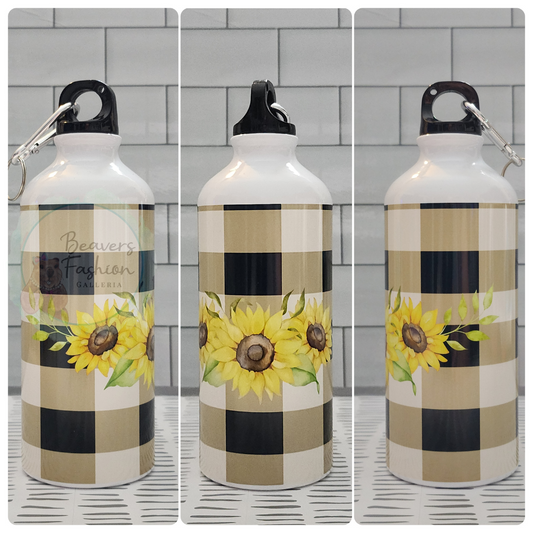 READY TO SHIP- Water Bottle Plaid Sunflower