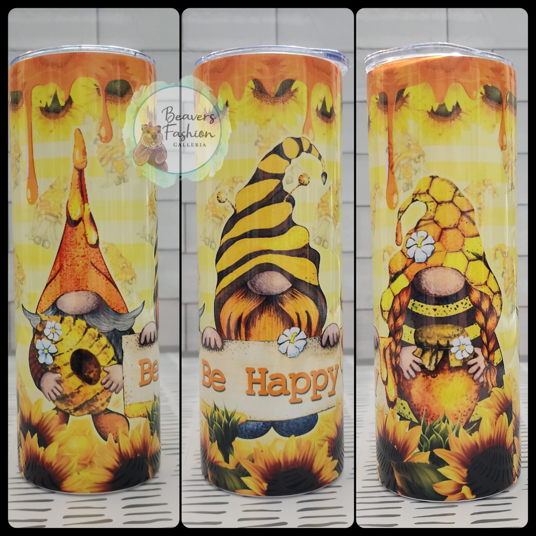 READY TO SHIP- 20 Ounce Tumbler Be Happy Gnome