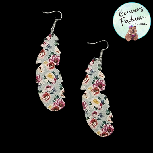 Feather Shaped Floral Earrings